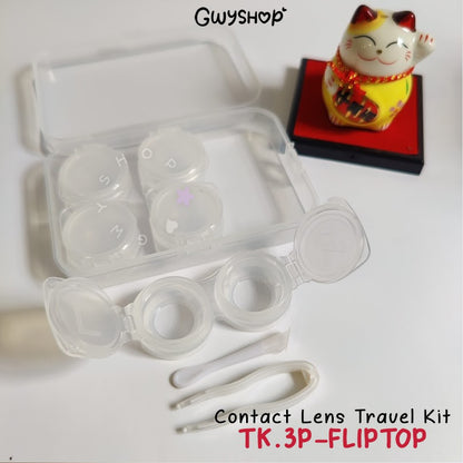 3 Pairs Fliptop Transparent ☆ Contact Lens Travel Kit