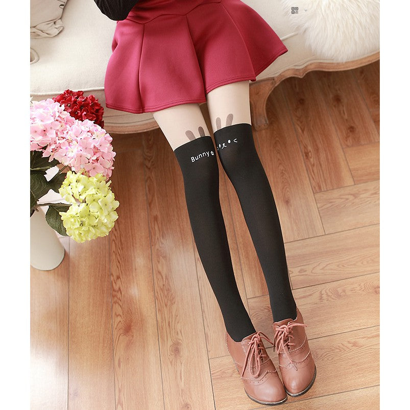 Bunny Black Thigh High Stockings
