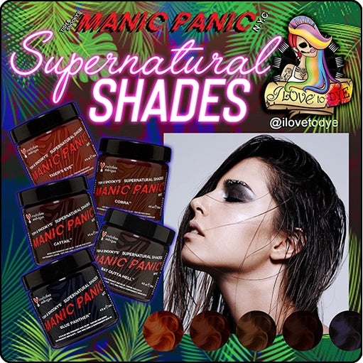 Supernatrural Shades ✌︎︎ Manic Panic Hair Dye Tiger's Eye Cobra Cattail Bat Outta Hell Blue Panther