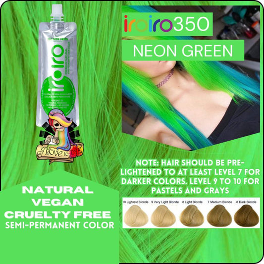 Iroiro 350 UV Reactive Neon Green Semi-Permanent Hair Color
