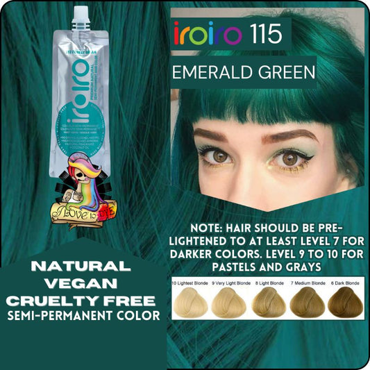 Iroiro 115 EMERALD GREEN Natural Vegan Cruelty-Free Semi-Permanent Hair Color