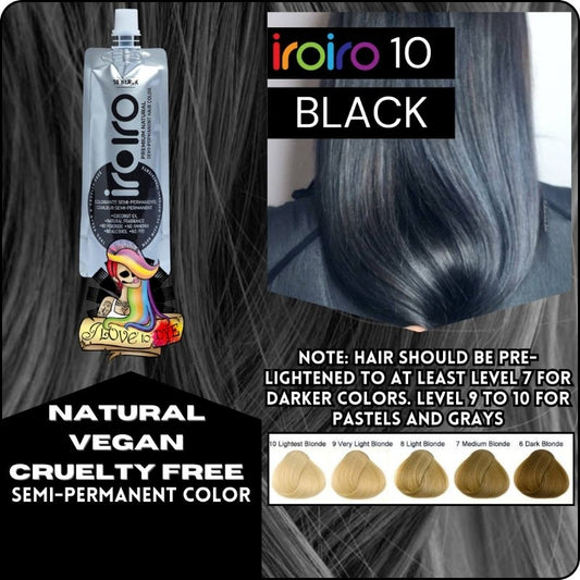 Iroiro 10 BLACK Natural Vegan Cruelty-Free Semi-Permanent Hair Color