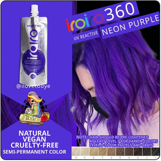 Iroiro 360 UV Reactive Purple Neon Vegan Cruelty-Free Semi-Permanent Hair Color