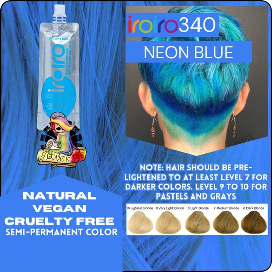 Iroiro 340 UV Reactive Neon Blue Semi-Permanent Hair Color