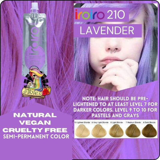 Iroiro 210 Lavender Pastel Vegan Cruelty-Free Semi-Permanent Hair Color