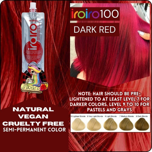 Iroiro 100 DARK RED Natural Vegan Cruelty-Free Semi-Permanent Hair Color