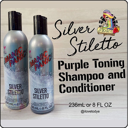 Manic Panic Hair Care  Silver Stiletto Toning Purple Shampoo & Conditioner 8oz - Ilovetodye