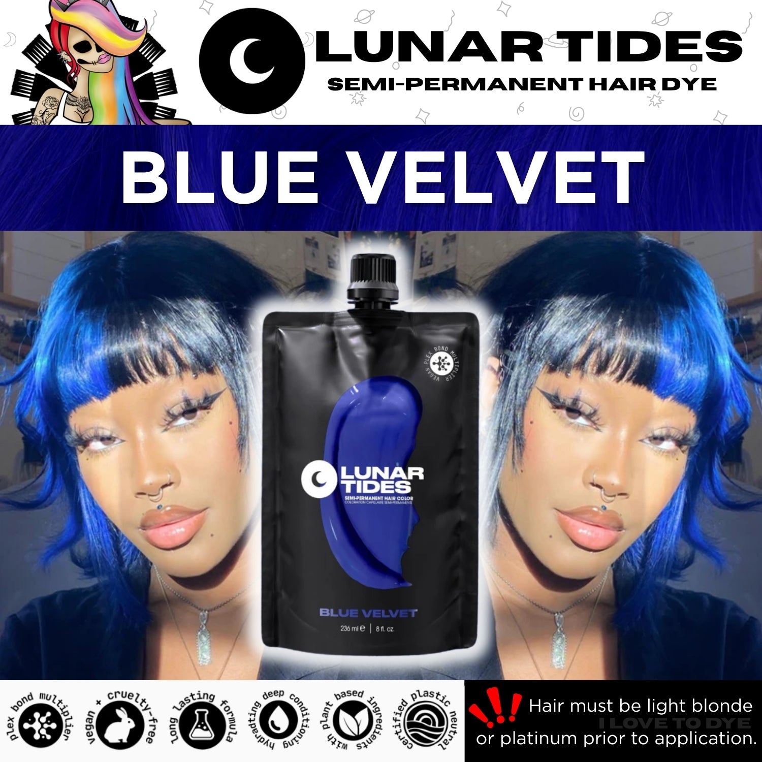 Lunar Tides Blue Velvet ☾ Semi-Permanent blue Hair Dye