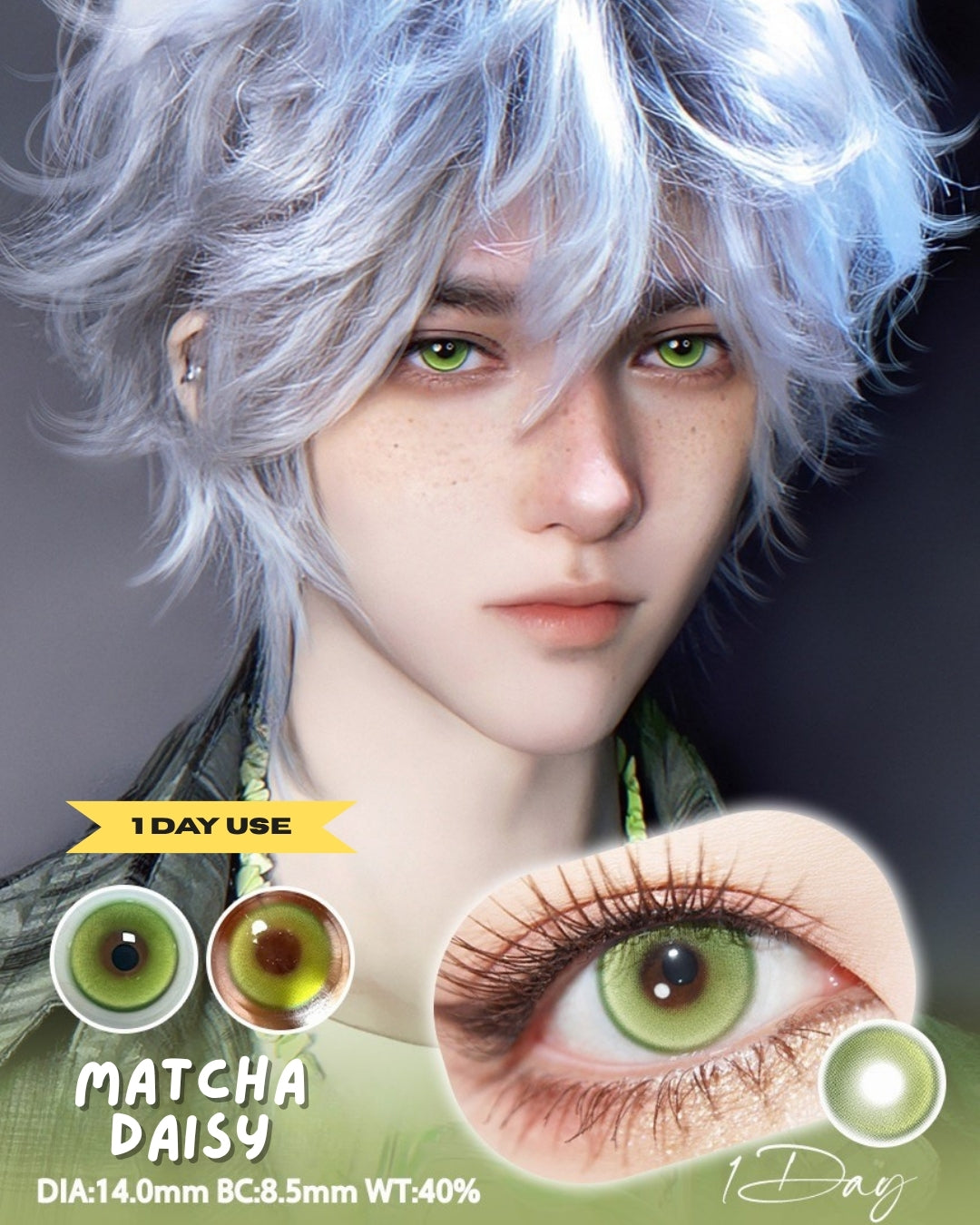 [Gwyshop] 1 DAY Lens Green Silver Gray DOYA Cosplay Vibrant Contact Lens