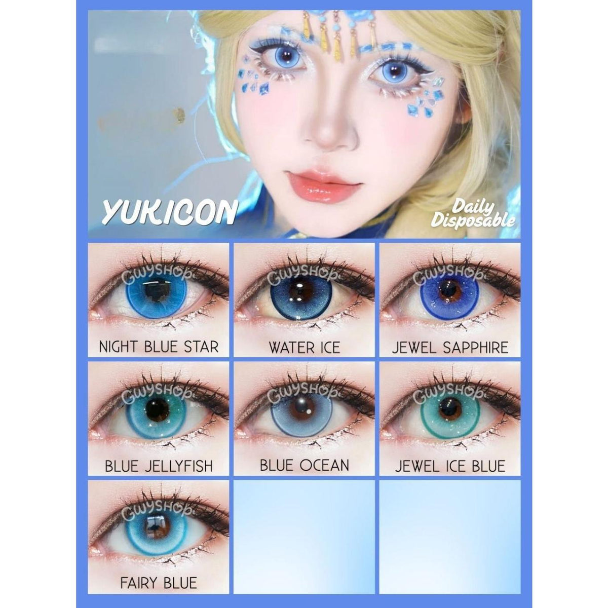 YUKICON 1 DAY BLUE CYAN TEAL Cosplay Vibrant Contact Lens