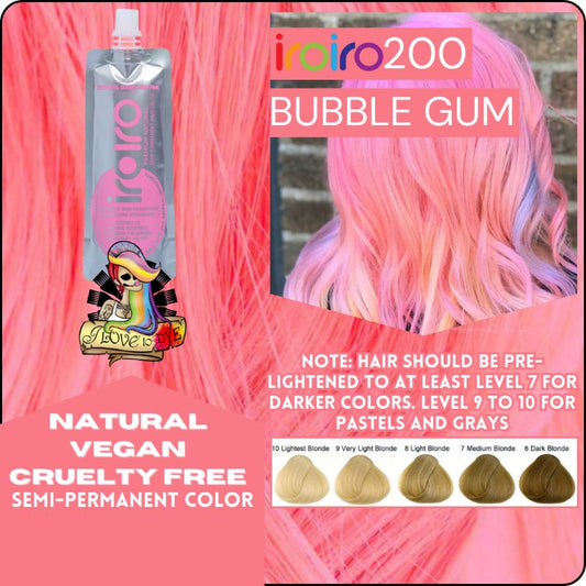 Iroiro 200 BUBBLE GUM PINK Pastel Vegan Cruelty-Free Semi-Permanent Hair Color