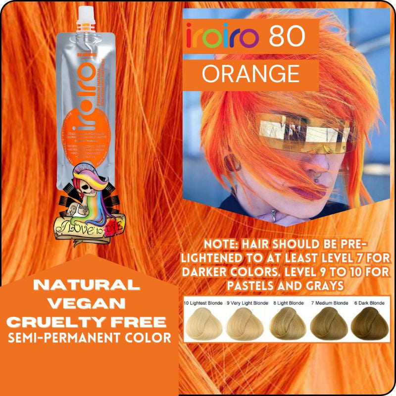 Iroiro 80 Orange Natural Vegan Cruelty-Free Semi-Permanent Hair Color
